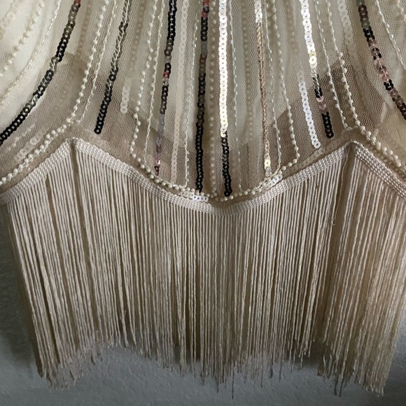 1920 Gatsby Retro. Style Beaded Sequin Fringe Cream Flapper Party Dress Size XS - Picture 9 of 16